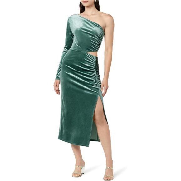 The Drop Women's Lia One-Shoulder Cutout Velvet Midi Dress - Picture 1 of 8